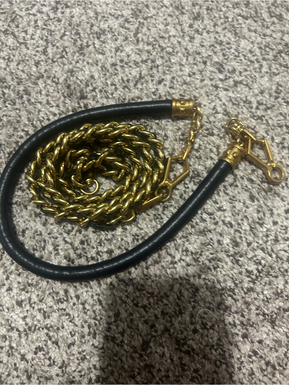 Black and Gold Leather-Trim Chain Strap - Picture 3 of 7